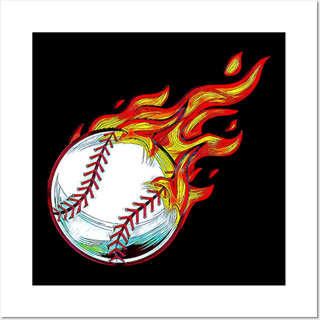 Baseball - Fire Ball Wall Art by Qibar Design